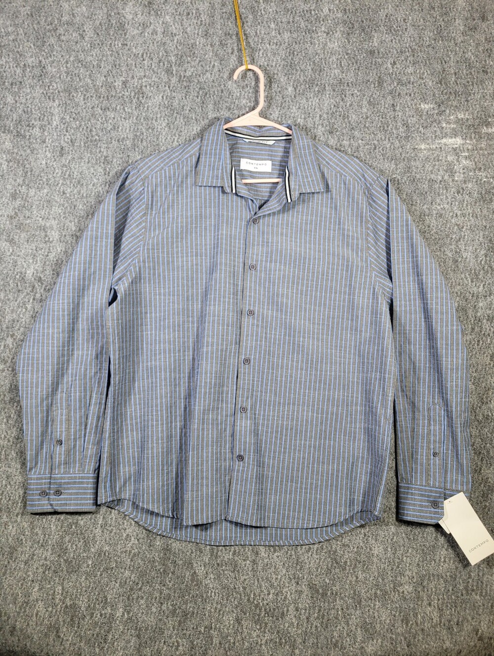 Contempo Shirt Mens XL Slim Fit Blue Striped Long Sleeve Button Up Dress NWT